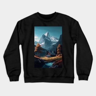 Switzerland Mountain Landscape Home Drawing Crewneck Sweatshirt